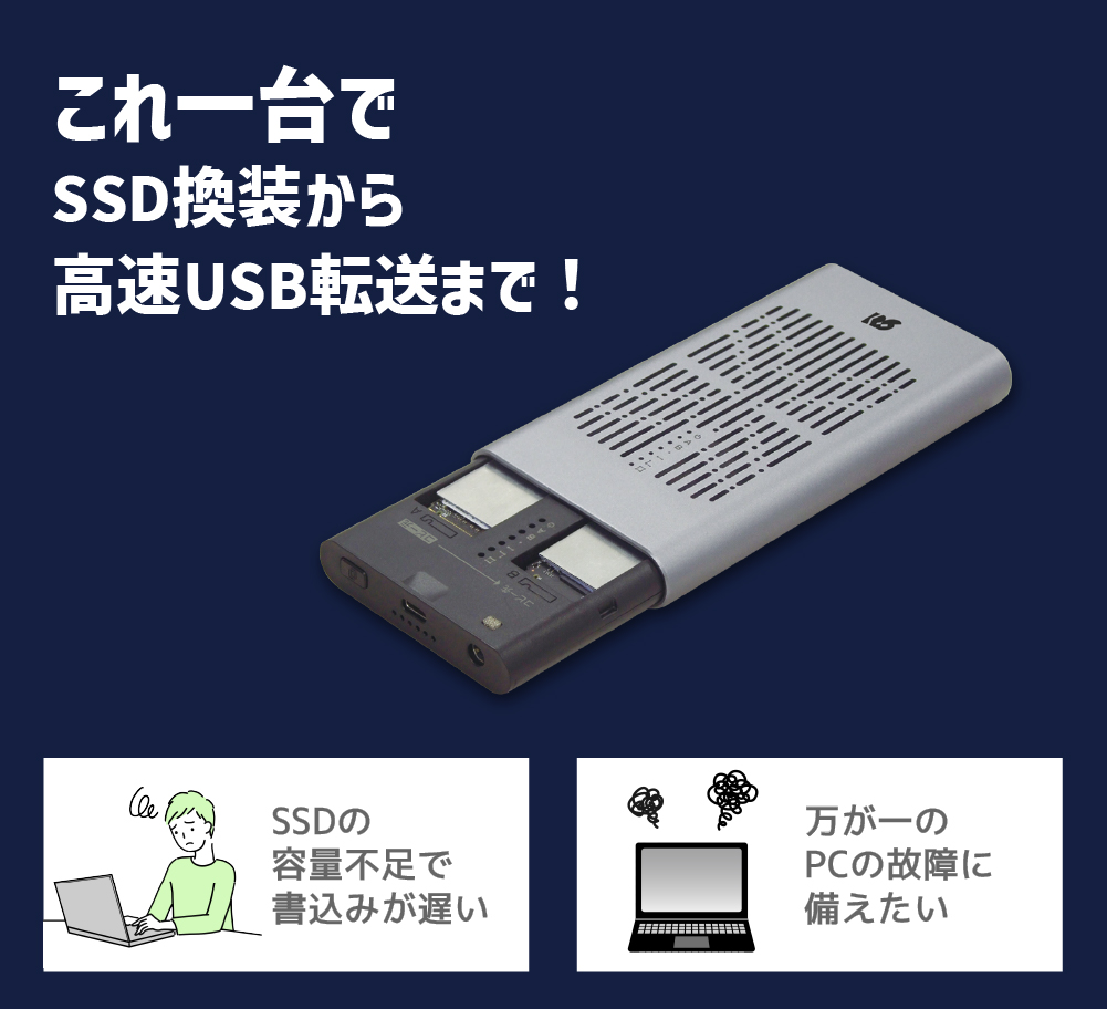 RATOC USB3.2 Gen2x2 M.2 クローン機能搭載SSDケース USB3.2 Gen2x2 M.2 SSDケース（クローン機能搭載・NVMe 2台用
