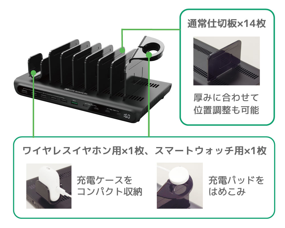 USB 充電ステーション10ポート160W RS-USBCS10-160A 急速充電 10