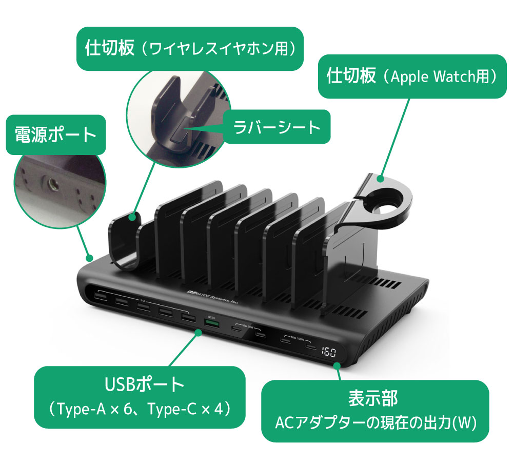 USB 充電ステーション10ポート160W RS-USBCS10-160A 急速充電 10