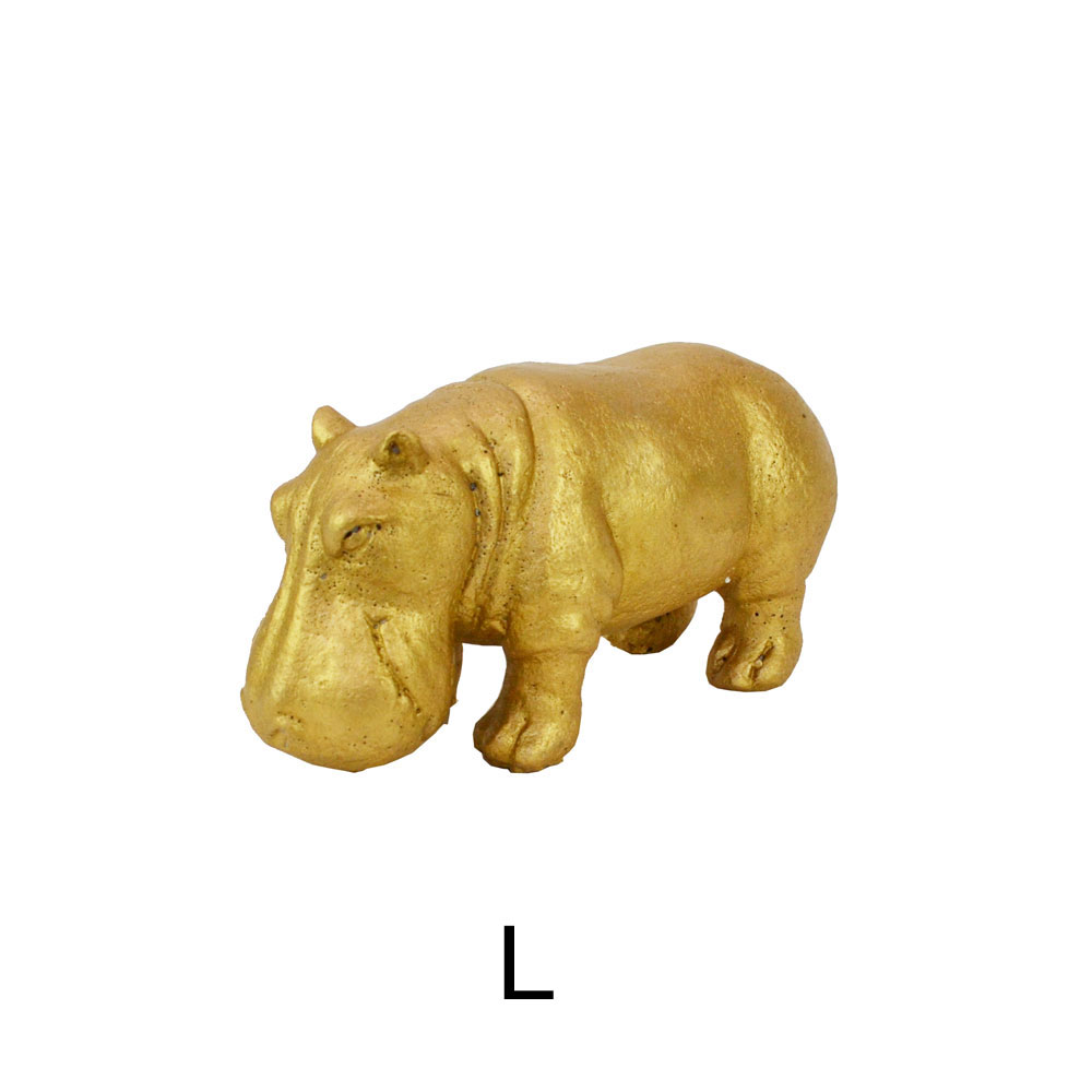 セメント製 ゴールドヒッポ 親子セット かば 金 置物 カバ : ラタン