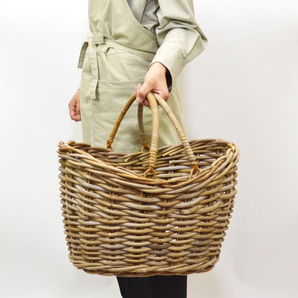 コボバスケットオーバル 二本手 高級ラタン インドネシア : ラタン