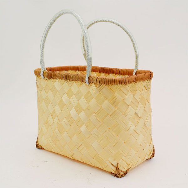 竹製 市場かご 格子 縦型 ナチュラル L かごバッグ 籠 : ラタン