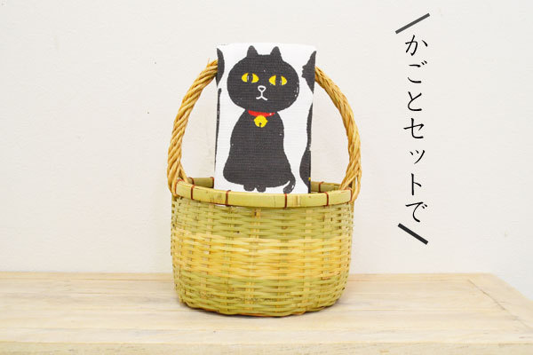 手ぬぐいタオル くろねこ 黒猫 おしゃれ 日本製 今治 綿 : ラタン