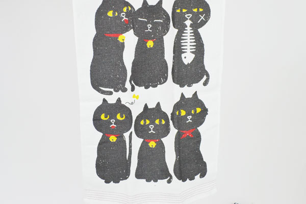 手ぬぐいタオル くろねこ 黒猫 おしゃれ 日本製 今治 綿 : ラタン