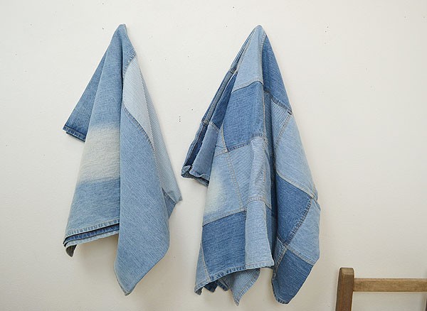 パッチワーク デニム ソファカバー ブロック柄 おしゃれ ブルー