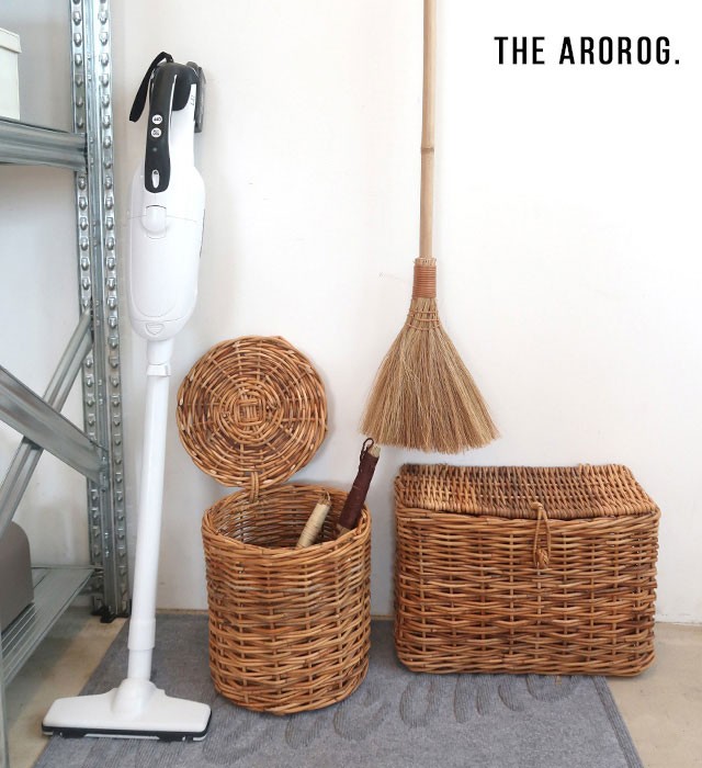 アラログふた付きラウンド バスケットL THE AROROG : ラタンハウス