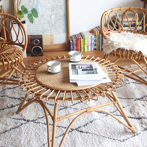 ユグラ ラタン製 ラウンドセンターテーブル 籐 机 丸 : ラタンハウス