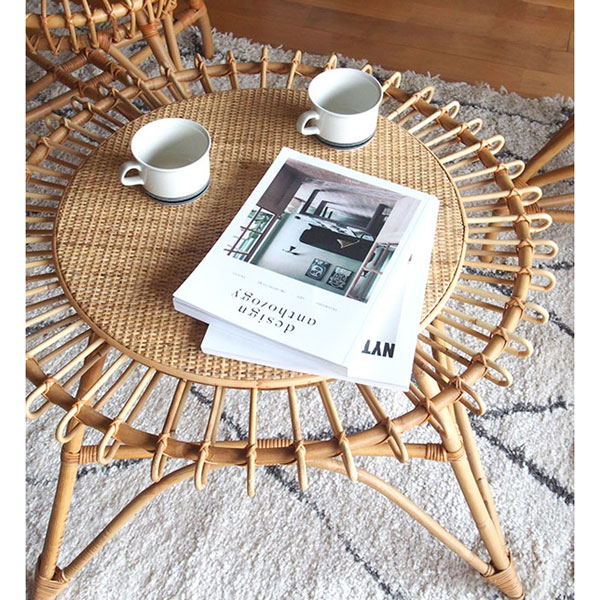 ユグラ ラタン製 ラウンドセンターテーブル 籐 机 丸 : ラタンハウス