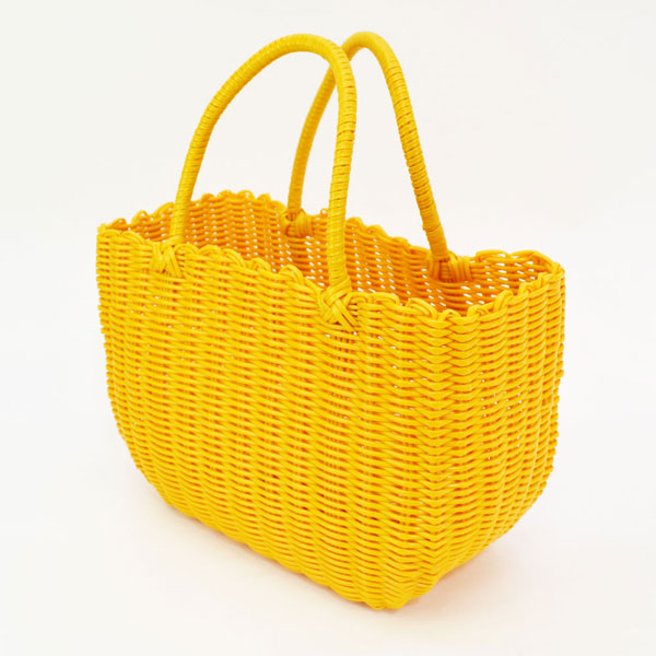 PPバッグ ミドルサイズ イエロー ビニール かごバッグ : ラタンハウス