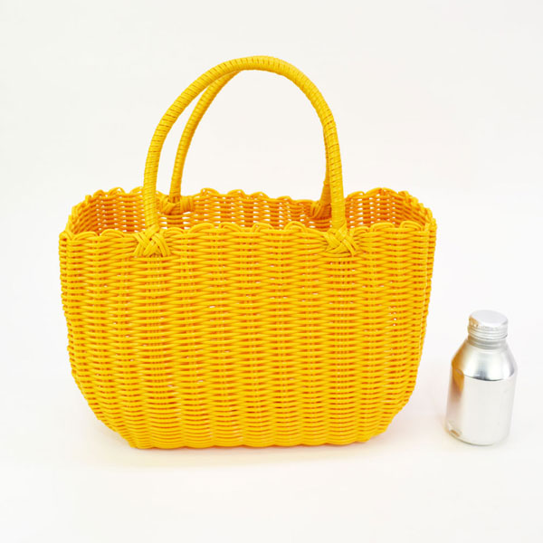 PPバッグ ミドルサイズ イエロー ビニール かごバッグ : ラタンハウス