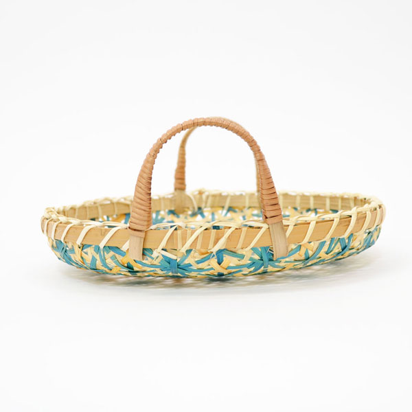 ヴィンテージ 竹籠 ベトナム 作家物 インテリア バンブーバスケット ベトナム製 バンブー トレーバスケット 編み柄 星模様 竹籠 : ラタン