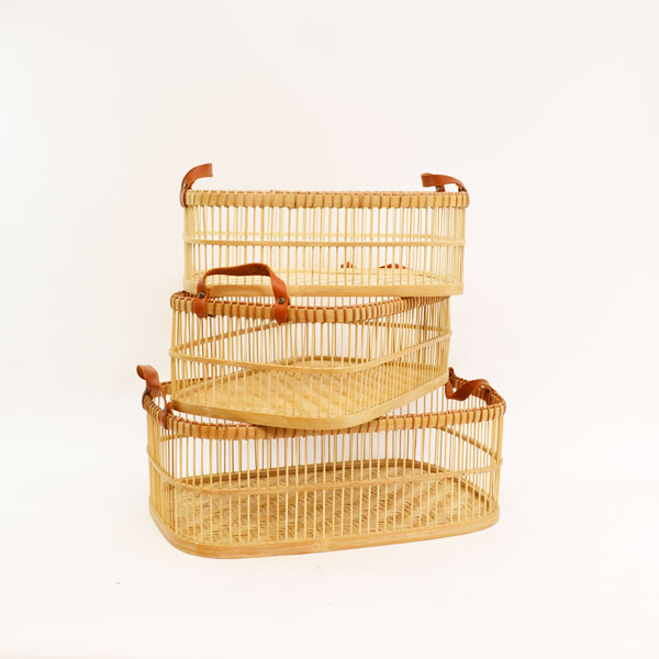竹製脱衣かご 3セット ランドリーバスケット バンブー : ラタンハウス