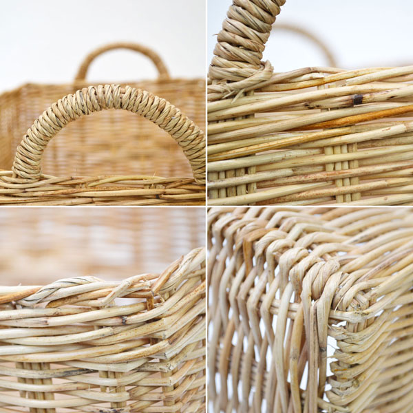 タイ製ラタン 収納バスケット 四角型 取手付き S 籐かご