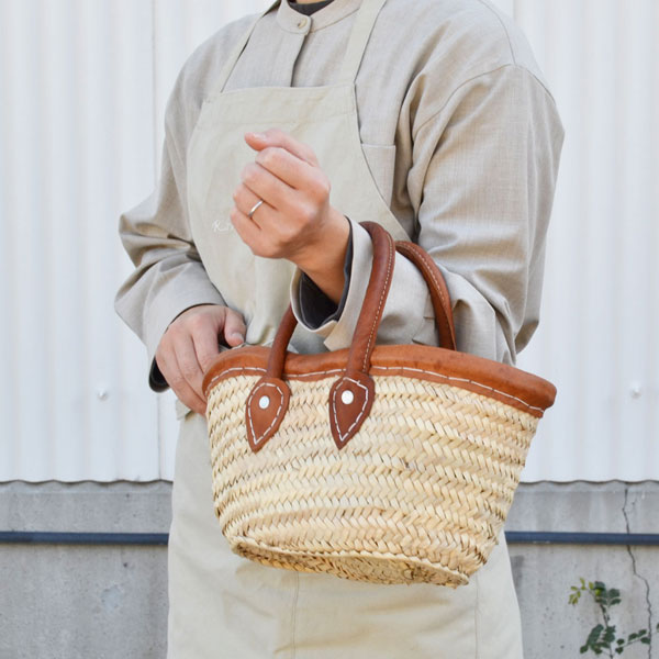 タザドーム かごバッグ 革縁革手 SS 薄茶 モロッコ ミニ