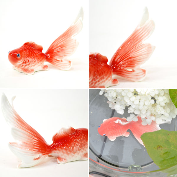 陶器の置き物 金魚赤 オブジェ オーナメント 和小物 置物 : ラタン