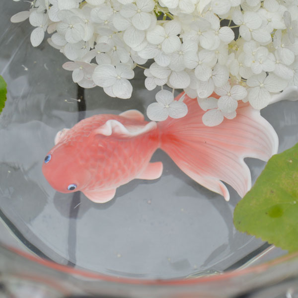 陶器の置き物 金魚赤 オブジェ オーナメント 和小物 置物 : ラタン