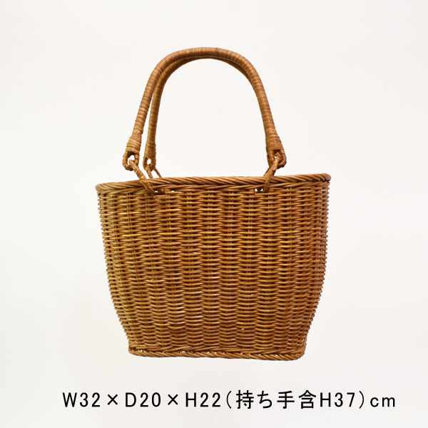 ラタンバスケット 買い物かご 長丸S かごバッグ 籐 おしゃれ