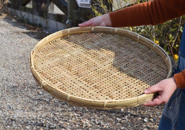 竹干しざるMサイズ皮竹材料四つ目2重底竹製