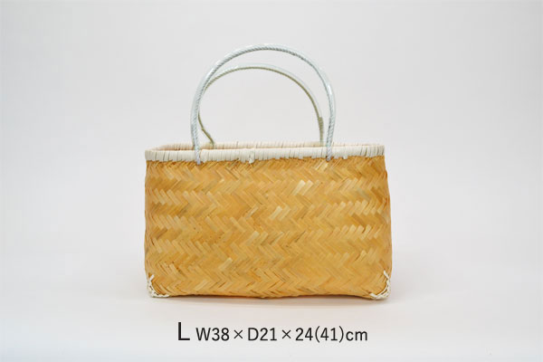 竹籠　かごバッグ　２８×２３×１３ 市場かご 市場籠 よこ型L 竹かご 皮竹 外皮 竹かごバッグ