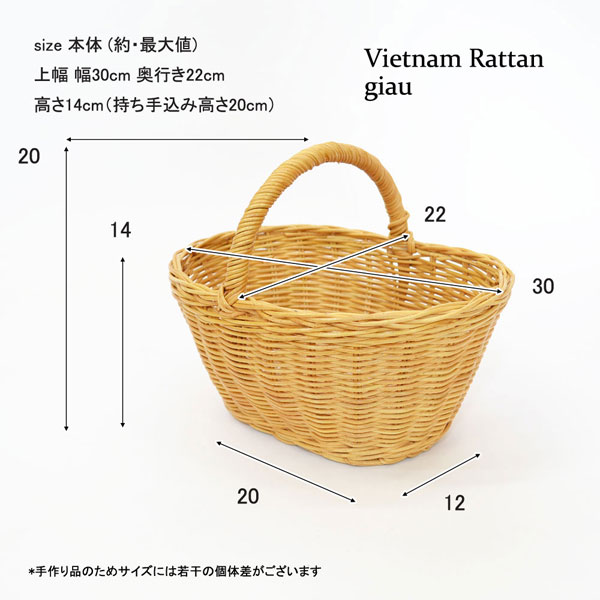 ラタン製かごバッグ オーバル 一本手 S 籐かご かわいい