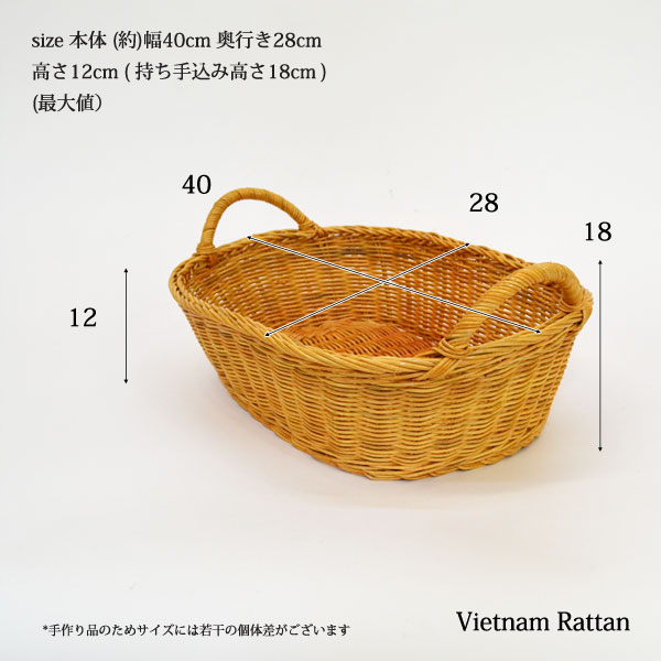 ラタン製 両耳付き 浅型 オーバルバスケット 籐かご 籠 : ラタン