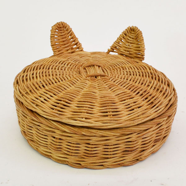 giau ラタン製 キャットバスケット 猫耳 フタ付き 収納 : ラタンハウス