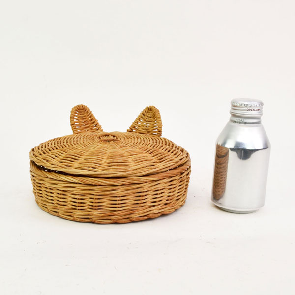 giau ラタン製 キャットバスケット 猫耳 フタ付き 収納 : ラタンハウス