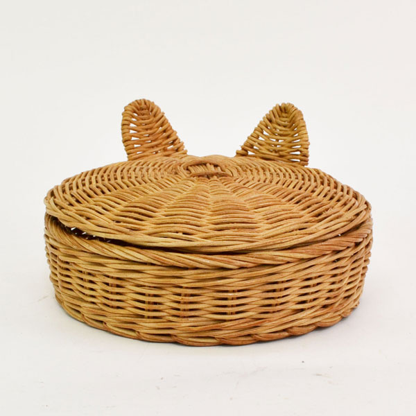 giau ラタン製 キャットバスケット 猫耳 フタ付き 収納 : ラタンハウス