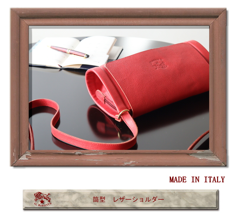 IL BISONTE イルビゾンテ バッグ 筒型レザーショルダーバッグ