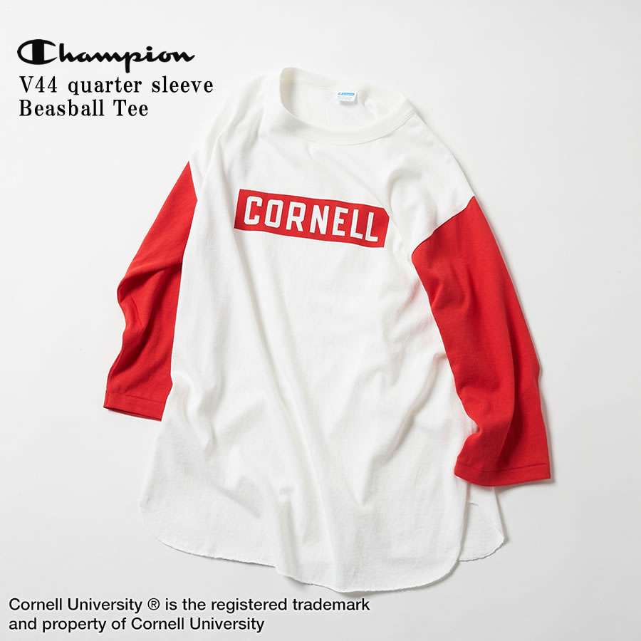 Champion YALE バータグ ベースボール Tシャツ L 七分袖 白 紺