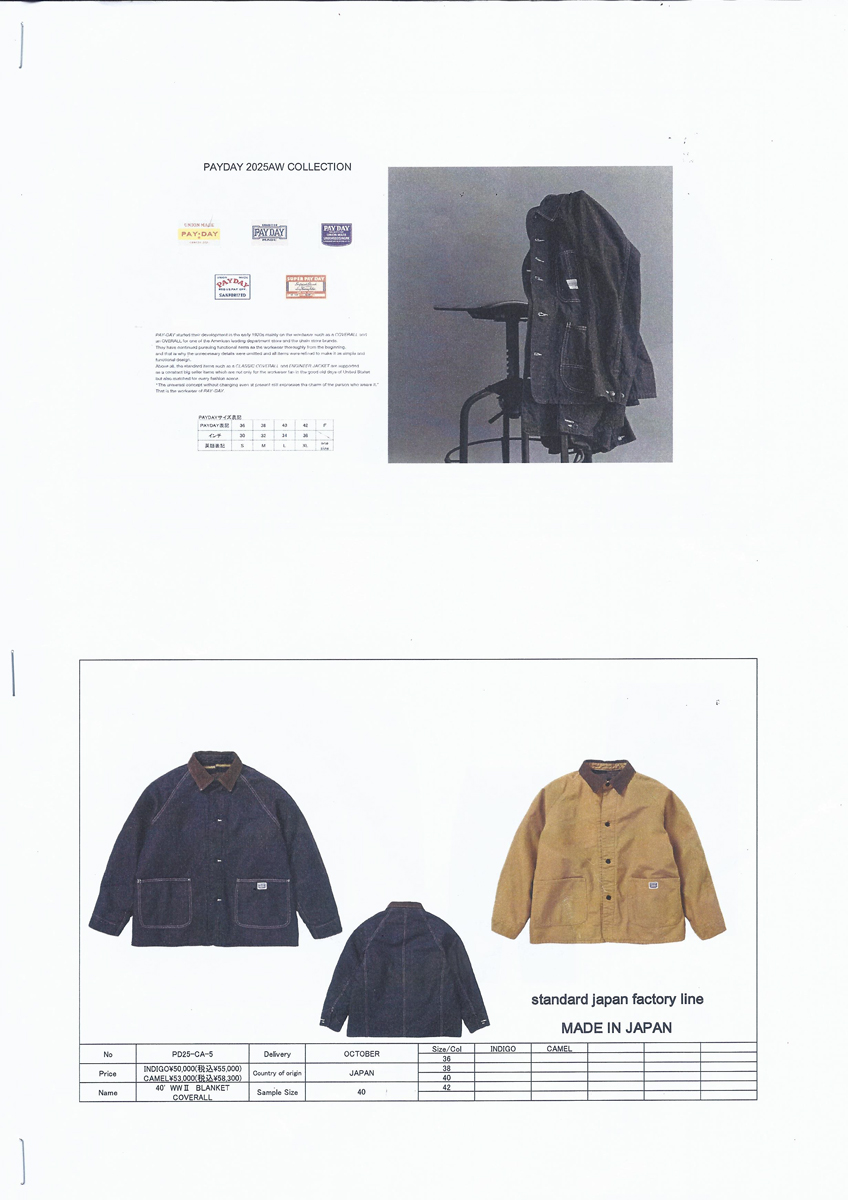 PAYDAY（ペイデイ） 40's WW2 BLANKET COVERALL INDIGO DENIM デニム