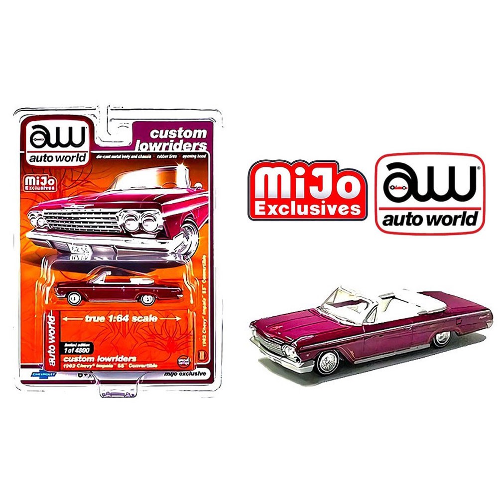 Auto World/オートワールド Custom Lowriders 1/64 ダイキャストミニカー ローライダー インパラ 1962 Chevy  Impala SS Convertible (プラム)