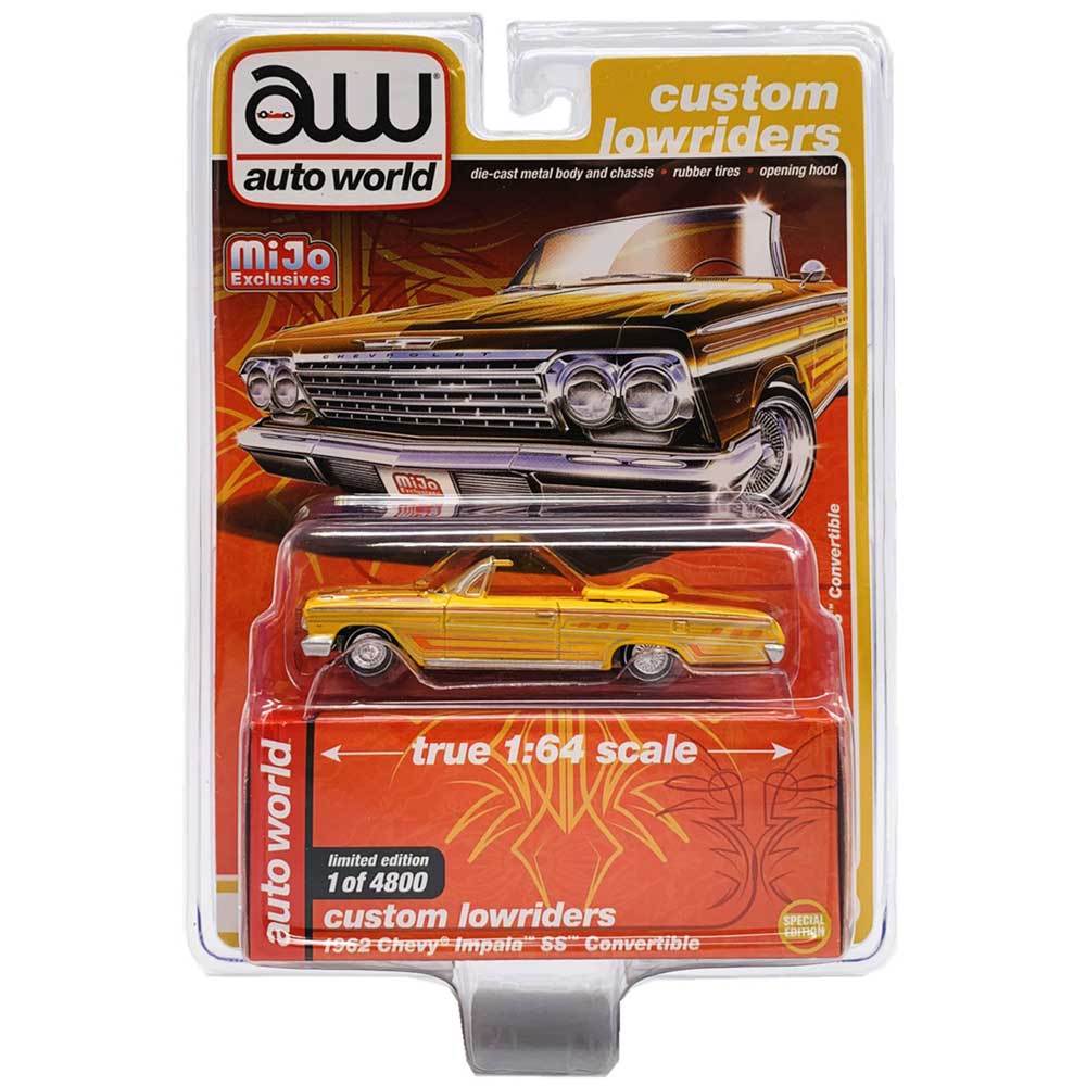 Auto World/オートワールド Custom Lowriders 1/64 ダイキャストミニカー ローライダー インパラ 1962 Chevy  Impala SS Convertible (イエロー)