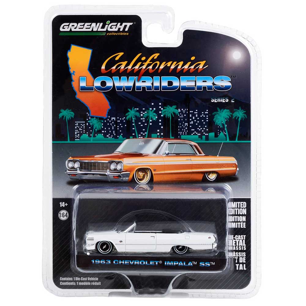Green Light / グリーンライト California Lowriders 1/64 ミニカー ローライダー インパラ Series2  1963 Chevy Impala Conv (ホワイト)