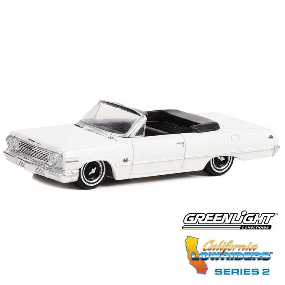 Green Light / グリーンライト California Lowriders 1/64 ミニカー ローライダー インパラ Series2  1963 Chevy Impala Conv (ホワイト)