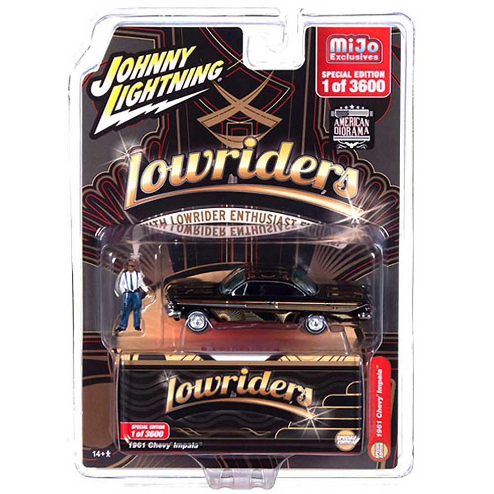 Johnny Lightning / ジョニーライトニング Lowriders 1/64 フィギュア付 ミニカー ローライダー インパラ 1961  Chevy Impala (ブラック)