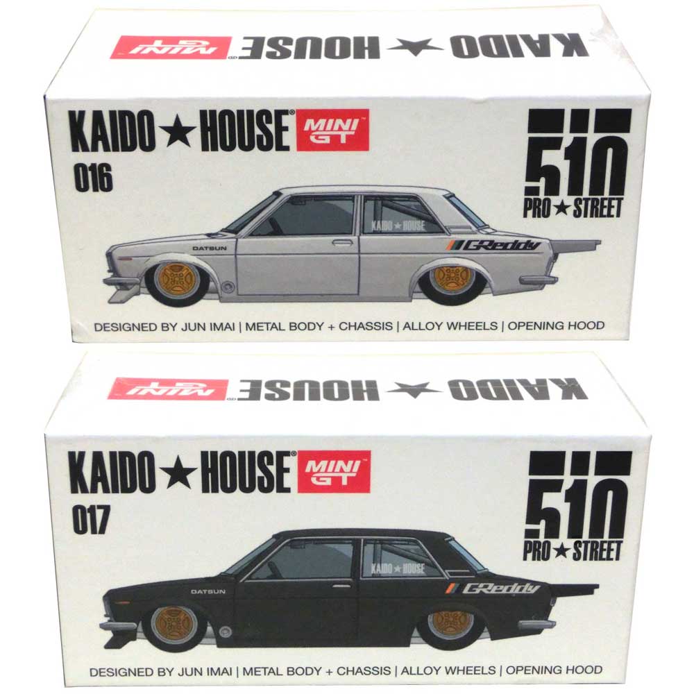 Kaido House MiniGT/街道ハウス ミニカー 1/64 KaidoHouse Datsun 510 ProStreet GREDDY  KHMG016 KHMG017 2台セット (ホワイト、グレー)