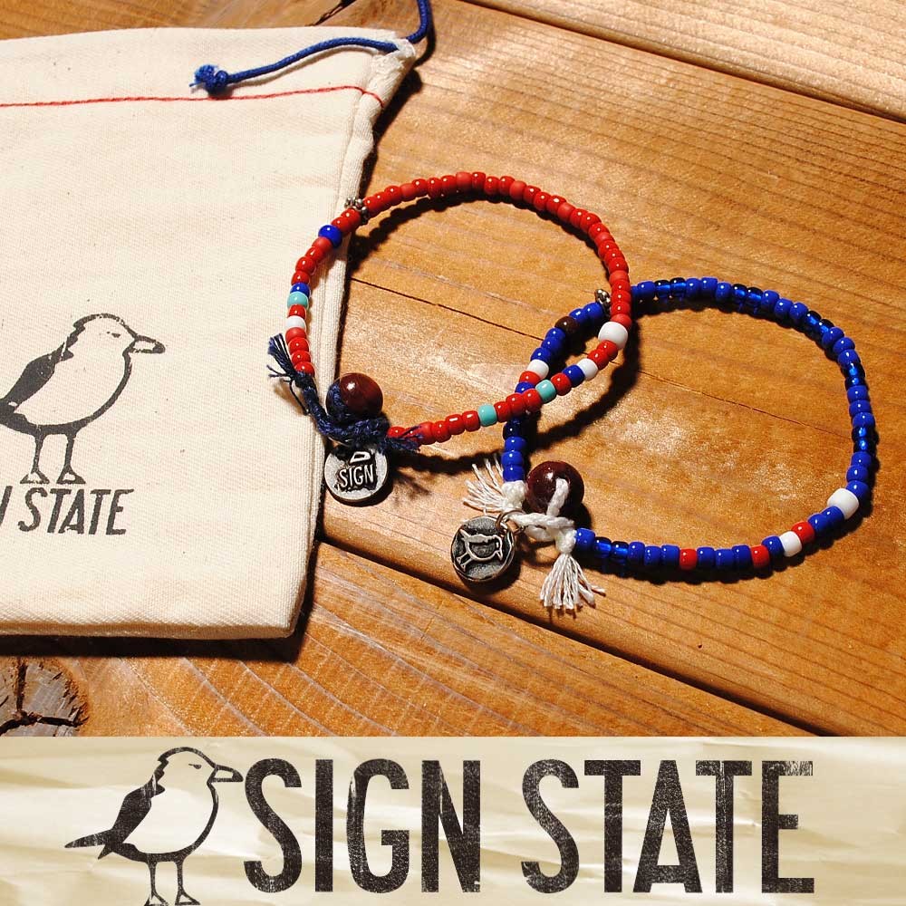 SIGN STATE 国産 ネイティブ風 1連 ビーズ ブレスレット メンズ : Re