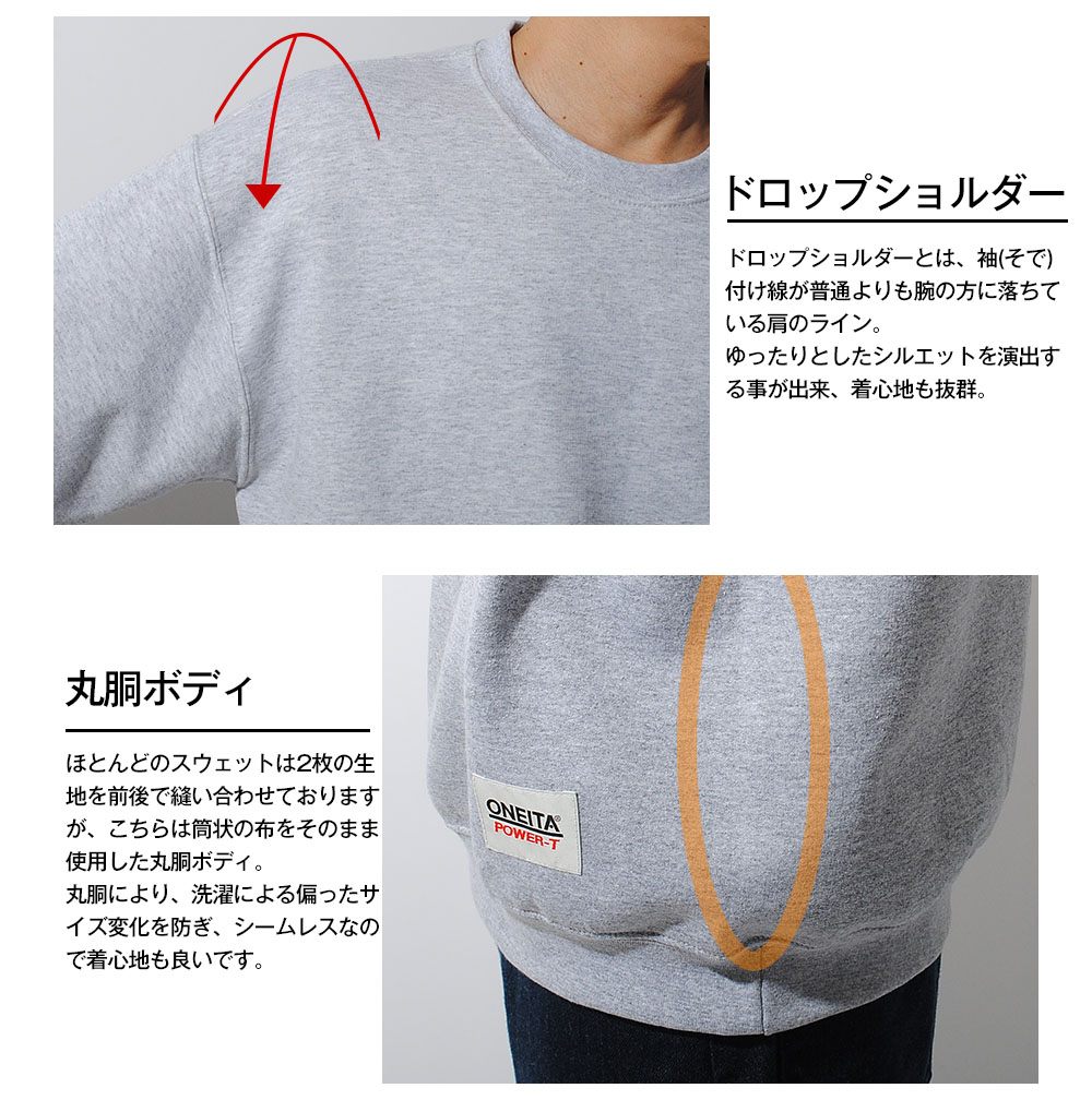 オーセンティック クルーネック スウェット ONEITA オニータ 裏起毛 裾 