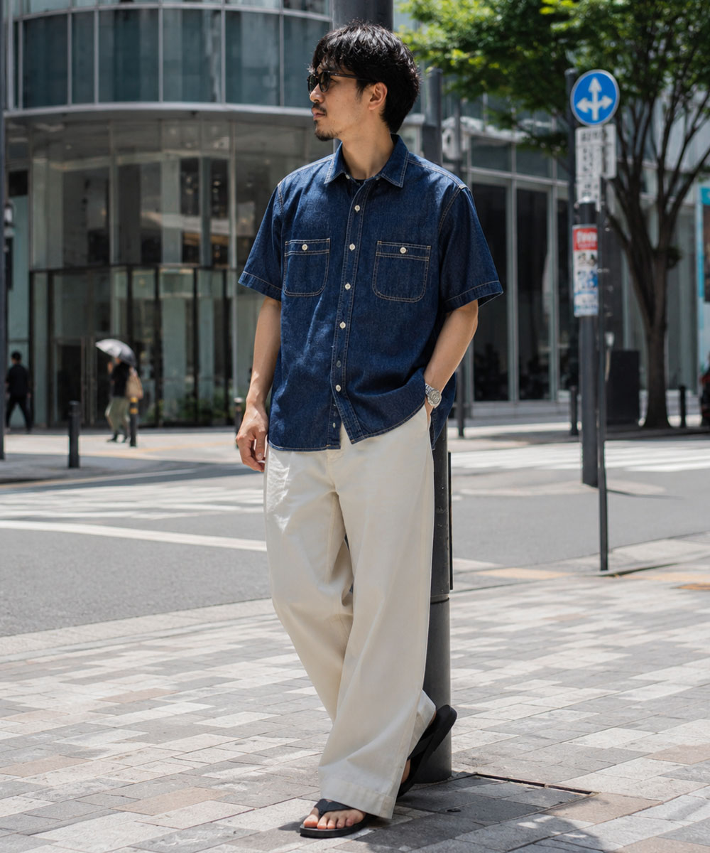 デニムシャツ インディゴ デニムワークシャツ メンズ 5oz 春服 春物 秋