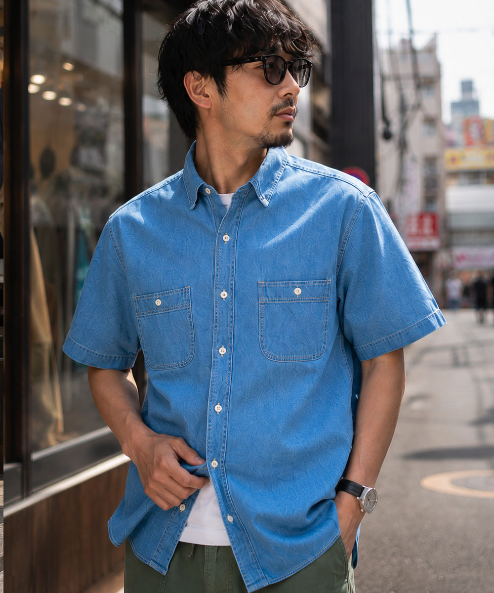 デニムシャツ インディゴ デニムワークシャツ メンズ 5oz 春服 春物 秋