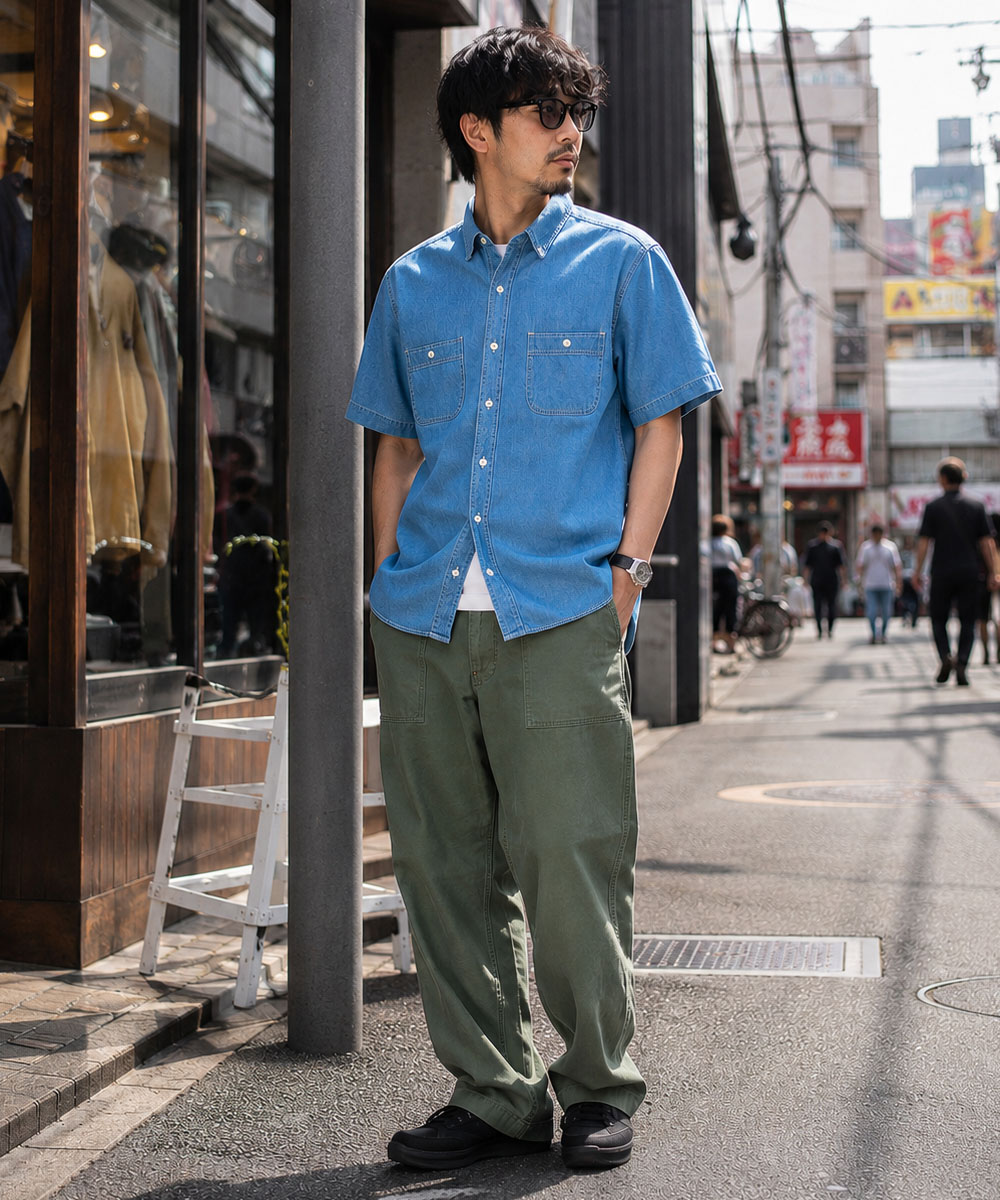 デニムシャツ インディゴ デニムワークシャツ メンズ 5oz 春服 春物 秋
