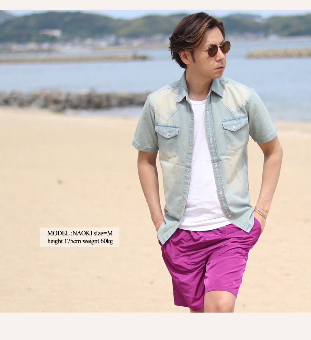 デニムシャツ 半袖 インディゴ デニムウエスタンシャツ メンズ