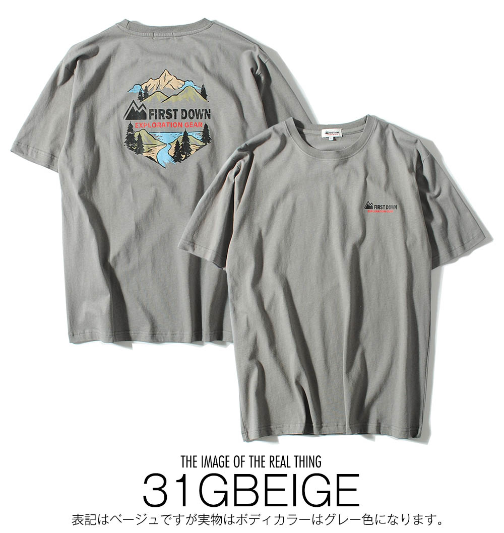 FIRST DOWN Tシャツ 半袖 EXPLORATION GEAR サークル 山ロゴ