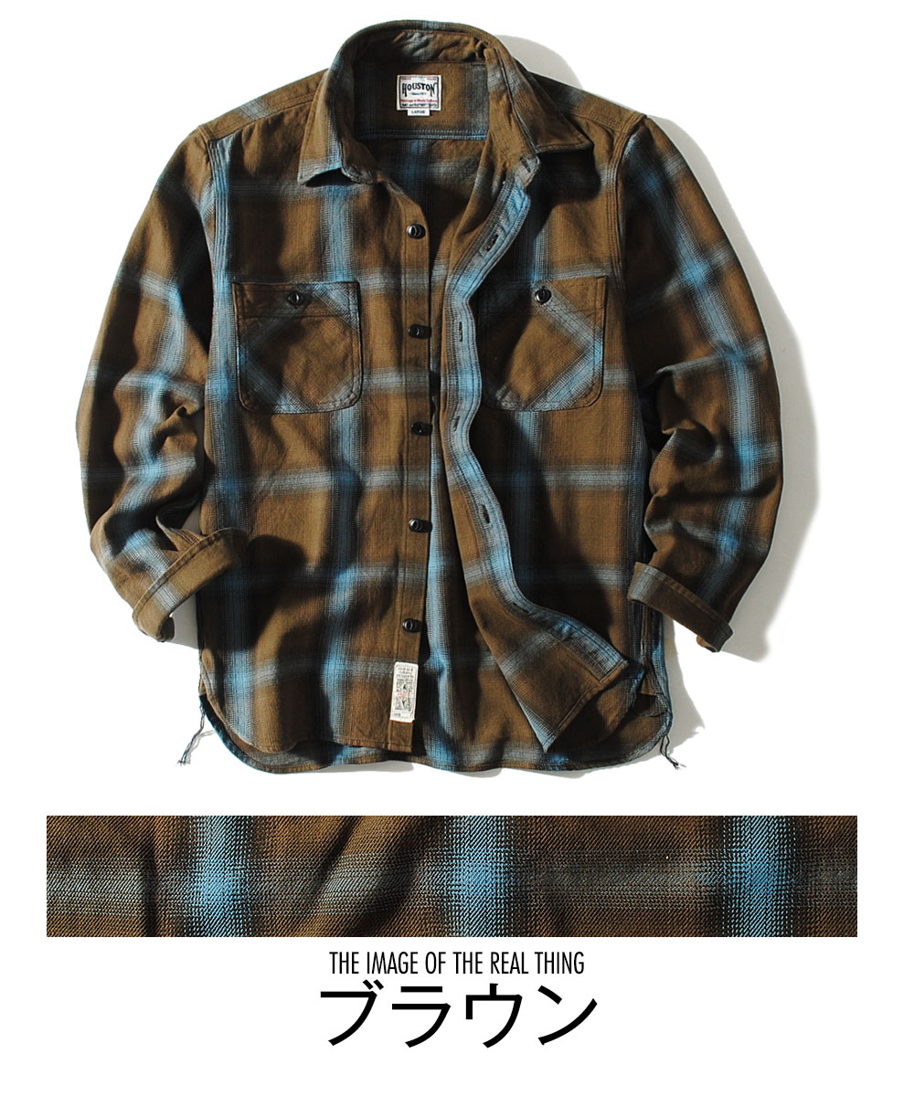 HOUSTON ヒューストン オンブレチェックネルシャツ 長袖 XL 黒 白 HOUSTON ヒューストン チェックシャツ オンブレチェック
