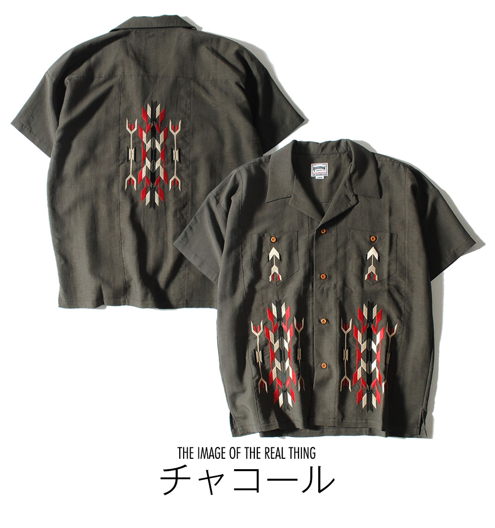 HOUSTON（ヒューストン） チマヨ柄シャツ 半袖シャツ オープンカラー