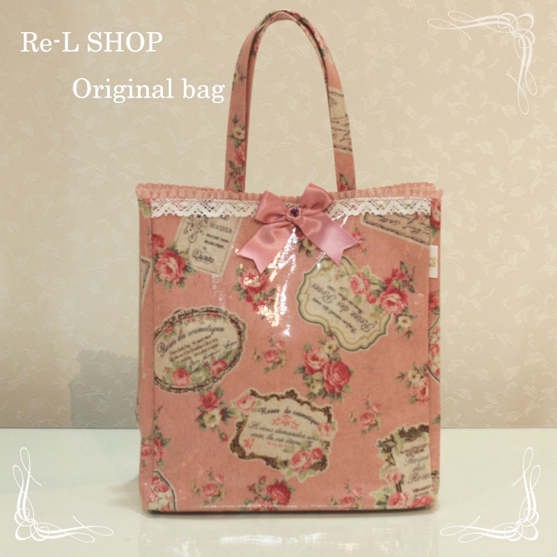 Re-LSHOPオリジナル ピンクローズ柄バッグMサイズ : リエルショップ