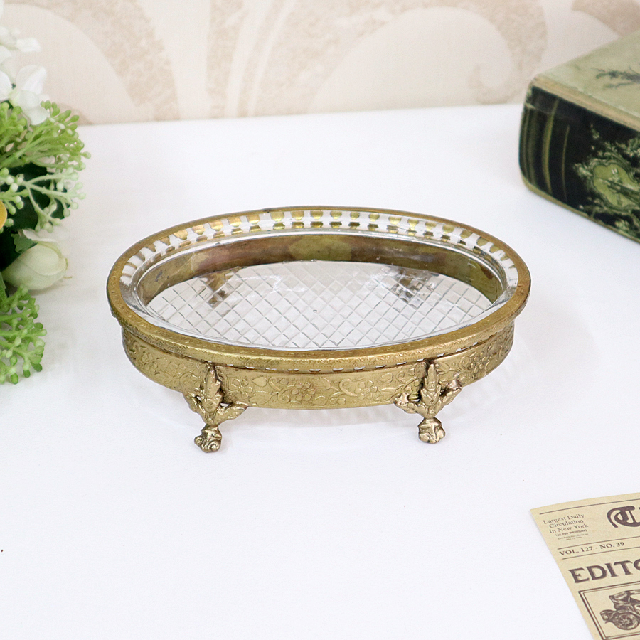 真鍮製 アンティーク ソープディッシュゴールド トレイ トレー