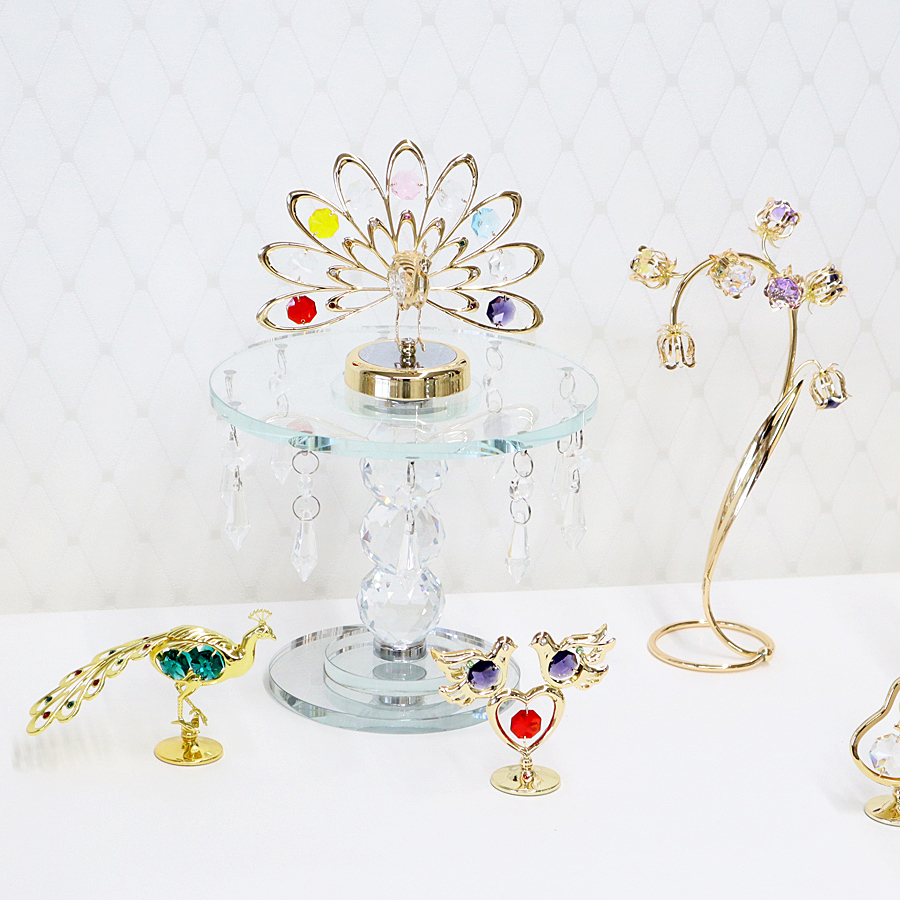 クリスタルオーナメント 孔雀クジャク オブジェ クリスタル ゴールド