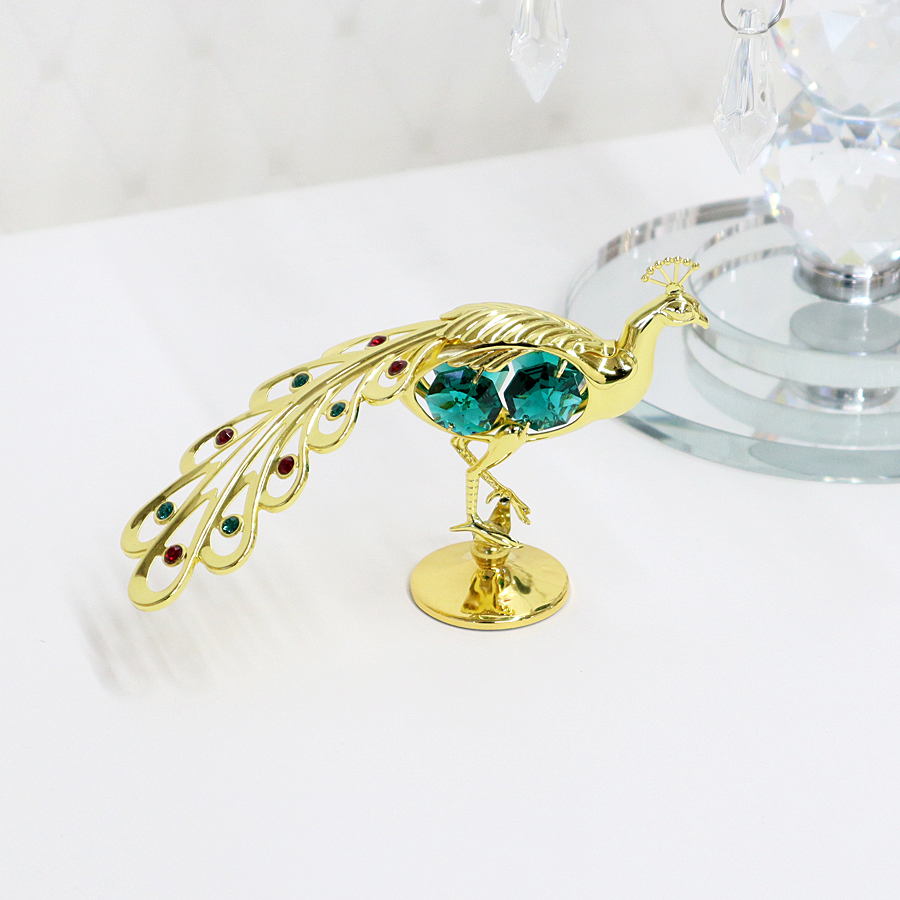 クリスタルオーナメント 孔雀クジャク オブジェ クリスタル ゴールド